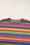 Rose Red Multicolor Jacquard Geo Long Sleeve T Shirt
