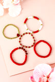 Fiery Red Heart Beaded Multi Layered Elastic Bracelet Set