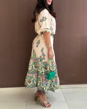 2 Pieces Outfit Tribal Print Short Sleeve Top and Casual Ruffles Hem Skirt Set