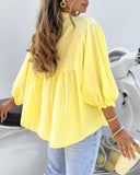 V Neck Long Sleeve Button Ruched Blouse