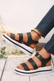 Black Hollow Out Buckle PU Leather Platform Sandals