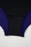 Navy Blue Embroidered Trim Wrap Tie Knot Plus Size High Waisted Bikini