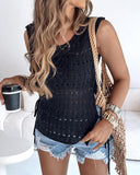 Round Neck Sleeveless Hollow out Crochet Sweater