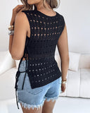 Round Neck Sleeveless Hollow out Crochet Sweater