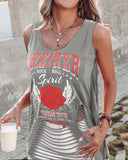 Floral Letter Print Ladder Cutout Tank Top