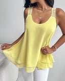 Love Heart Pattern Contrast Lace Layered Chiffon Tank Top