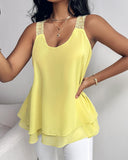 Love Heart Pattern Contrast Lace Layered Chiffon Tank Top