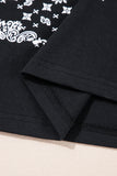 Black Paisley Print Crew Neck Loose Fit Tunic Tee