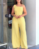 One Shoulder Thick Strap Mental Buckle Jumpsuit