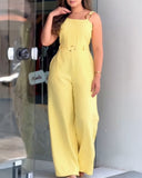 One Shoulder Thick Strap Mental Buckle Jumpsuit