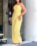 One Shoulder Thick Strap Mental Buckle Jumpsuit