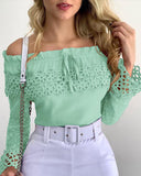 Off Shoulder Guipure Lace Frill Hem Drawstring Top