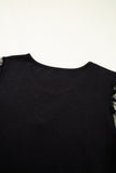 Black Flora Lace Patchwork Crew Neck T Shirt