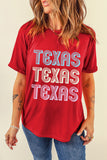 Red TEXAS Letter Graphic Casual T Shirt