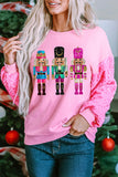 Pink Nutcracker Graphic Christmas Sequin Sleeve Drop Shoulder Top