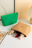 Dark Green Textured Woven Pattern Zipper Cosmetic Bag