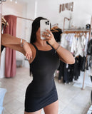 2PCS Bandeau Spaghetti Strap Sleeveless Bodycon Dress Sexy Slim Fit Mini Dress