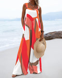 Geo Print Wide Leg Suspender Jumpsuit