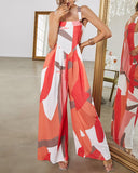 Geo Print Wide Leg Suspender Jumpsuit