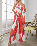 Geo Print Wide Leg Suspender Jumpsuit