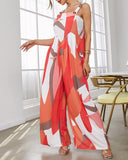 Geo Print Wide Leg Suspender Jumpsuit