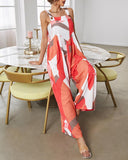 Geo Print Wide Leg Suspender Jumpsuit