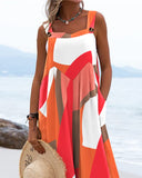 Geo Print Wide Leg Suspender Jumpsuit