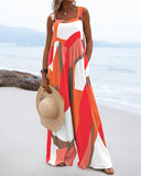 Geo Print Wide Leg Suspender Jumpsuit