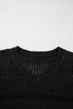 Black Eyelet Pattern Detail V Neck Drop Shoulder Sweater