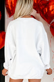 White Valentines XOXO Checkered Heart Printed Baggy Corded Sweatshirt