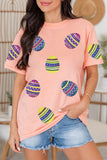 Pink Sequined Easter Egg Patched Print Holiday Tee