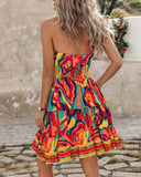 Multi Color Abstract Print Halter Dress