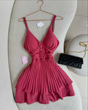 V Neck Spaghetti Strap Tied Detail Romper Casual A Line Layered Jumpsuit