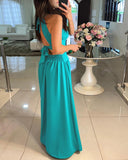 Halter Sleeveless Tied Detail Shirred Criss Cross Flared Dress Glamorous Evening Dress