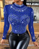 Rhinestone Studded Long Sleeve Bodysuit