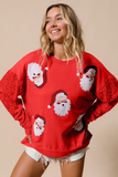 Fiery Red Sequined Santa Claus Long Sleeve Christmas Sweatshirt