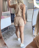 2 Pieces Outfit V Neck Sleeveless Tank and Casual Strechy Waist Pocket Design Cut Off Shorts Set