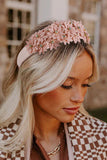 Pale Chestnut Multi Layer Flower Rhinestone Wide Headband