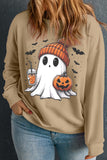 Apricot Cute Ghost Pumpkin Printed Plus Size Halloween Sweatshirt