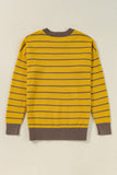 Yellow Stripe Daisy Floral Knitted Round Neck Sweater