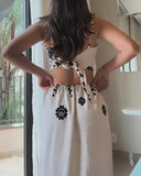 Floral Print Bandeau Backless Tied Detail Dress Casual A Line Maxi Dress