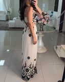 Floral Print Bandeau Backless Tied Detail Dress Casual A Line Maxi Dress