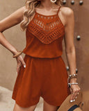 Guipure Lace Spaghetti Strap Tank Romper Casual Pocket Design Hollow out Jumpsuit