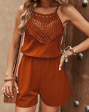 Guipure Lace Spaghetti Strap Tank Romper Casual Pocket Design Hollow out Jumpsuit