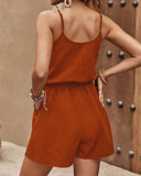 Guipure Lace Spaghetti Strap Tank Romper Casual Pocket Design Hollow out Jumpsuit