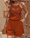 Guipure Lace Spaghetti Strap Tank Romper Casual Pocket Design Hollow out Jumpsuit