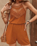 2 Pieces Outfit Guipure Lace Patch Spaghetti Strap Tank and Casual Pocket Design Shorts