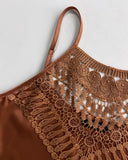 2 Pieces Outfit Guipure Lace Patch Spaghetti Strap Tank and Casual Pocket Design Shorts
