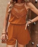 2 Pieces Outfit Guipure Lace Patch Spaghetti Strap Tank and Casual Pocket Design Shorts