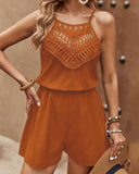 2 Pieces Outfit Guipure Lace Patch Spaghetti Strap Tank and Casual Pocket Design Shorts